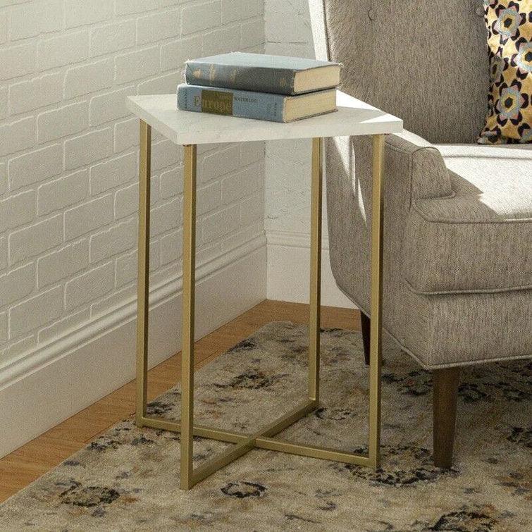 White Marble C-Shaped Side Table - Decor Mantra 