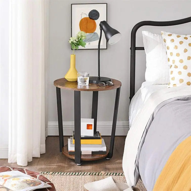Wooden Textured Side Table with Enchanting Metallic Touch - Decor Mantra 
