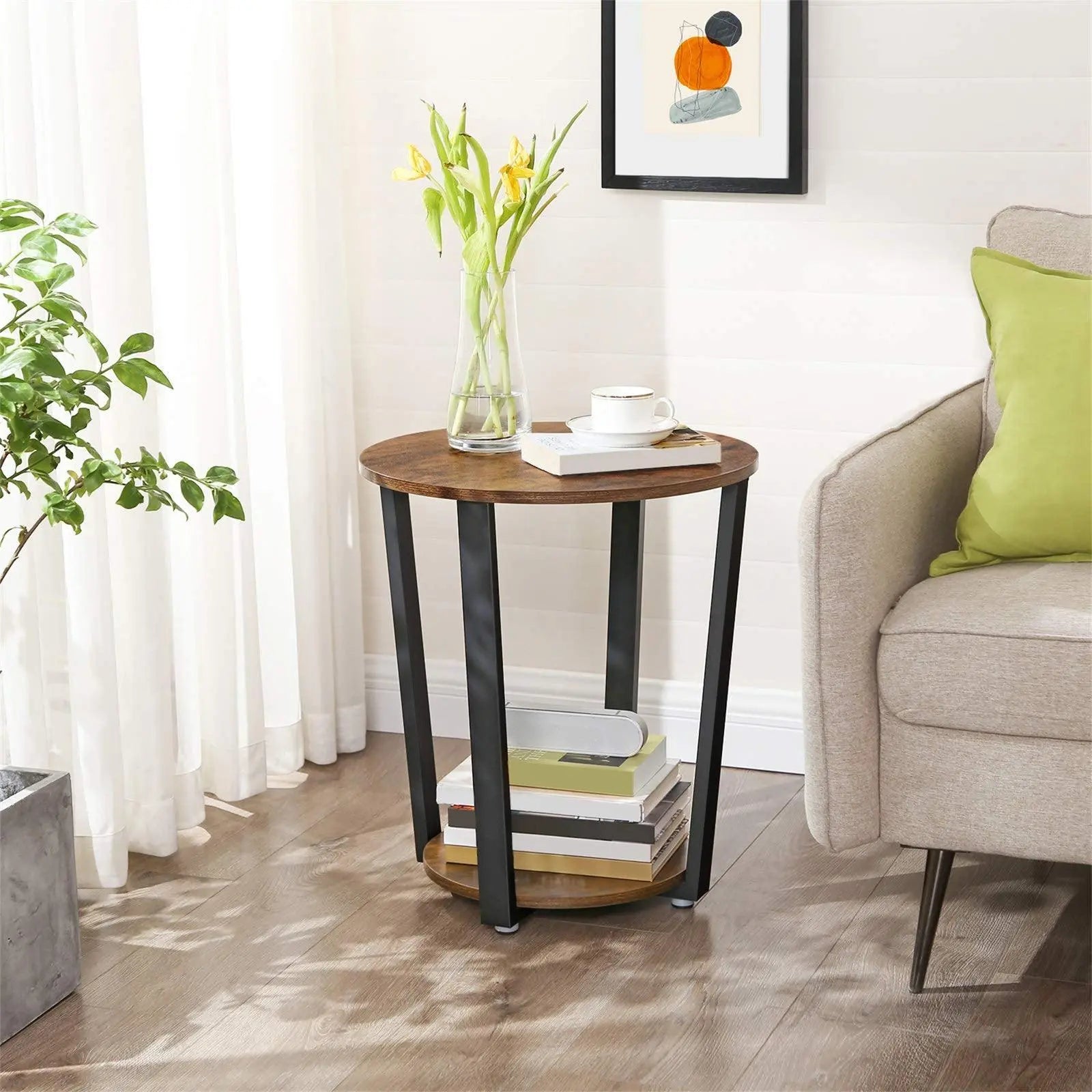 Wooden Textured Side Table with Enchanting Metallic Touch - Decor Mantra 
