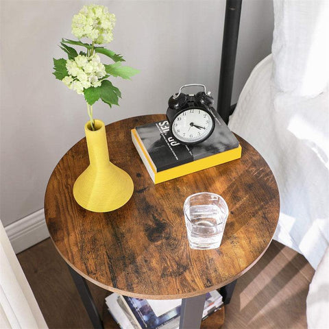 Wooden Textured Side Table with Enchanting Metallic Touch - Decor Mantra 