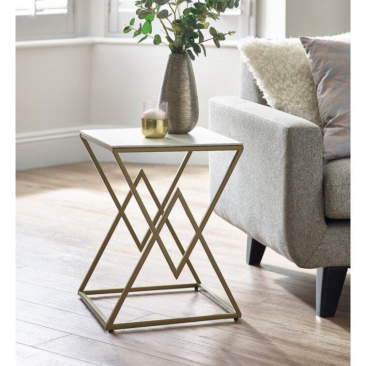 Modern Square Shaped Artistic Design Golden Metal Finish Side Table - Decor Mantra 