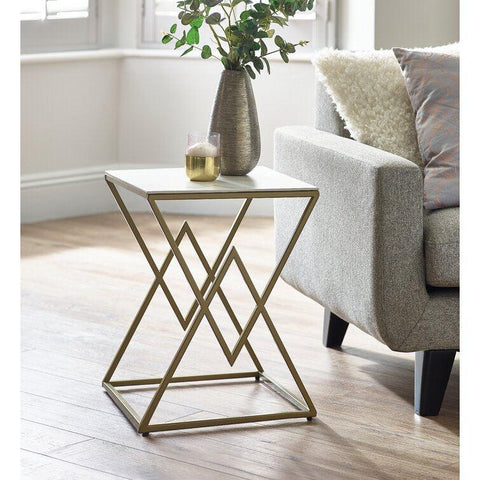 Modern Square Shaped Artistic Design Golden Metal Finish Side Table - Decor Mantra 