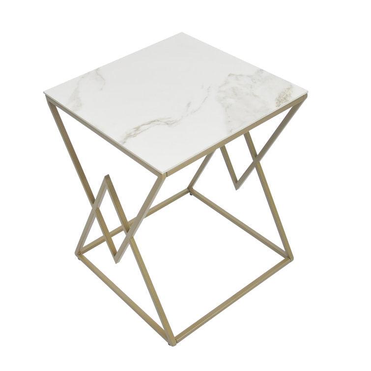 Modern Square Shaped Artistic Design Golden Metal Finish Side Table - Decor Mantra 