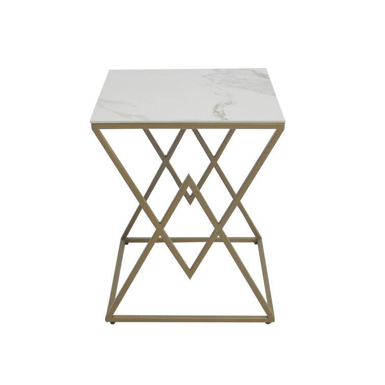 Modern Square Shaped Artistic Design Golden Metal Finish Side Table - Decor Mantra 