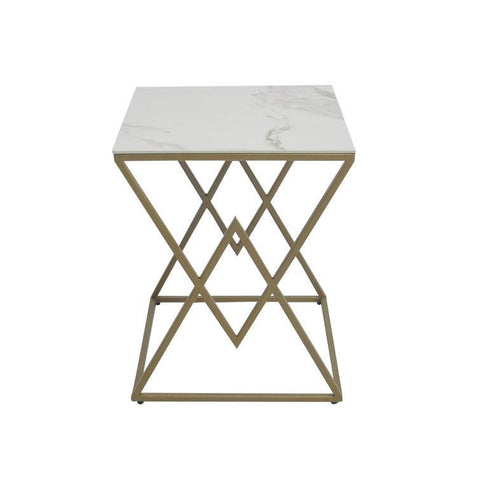 Modern Square Shaped Artistic Design Golden Metal Finish Side Table - Decor Mantra 