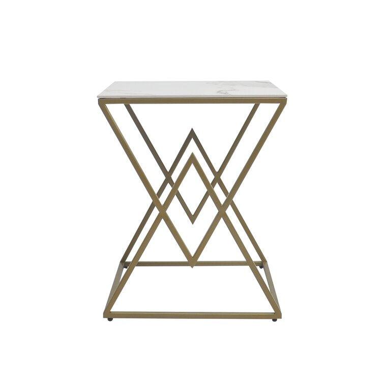 Modern Square Shaped Artistic Design Golden Metal Finish Side Table - Decor Mantra 