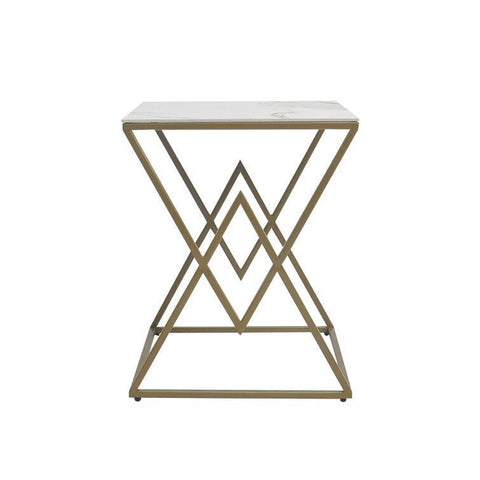 Modern Square Shaped Artistic Design Golden Metal Finish Side Table - Decor Mantra 
