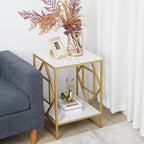Golden Metal Square End Table with a Geometric Rhombus Frame - Decor Mantra 