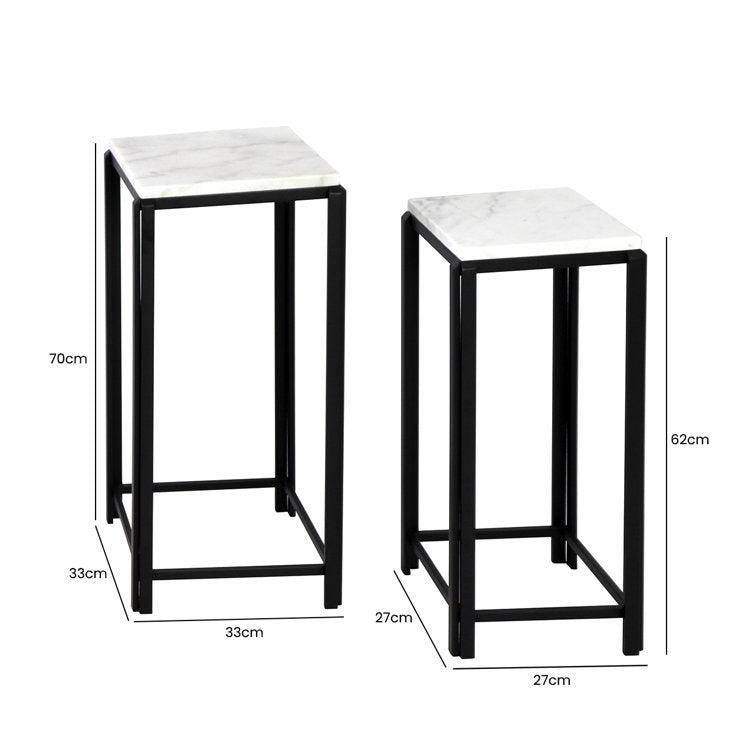 White Marble and black Iron Side Coffee Tables, Set of 2 - Decor Mantra 