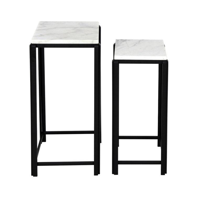 White Marble and black Iron Side Coffee Tables, Set of 2 - Decor Mantra 