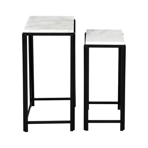 White Marble and black Iron Side Coffee Tables, Set of 2 - Decor Mantra 