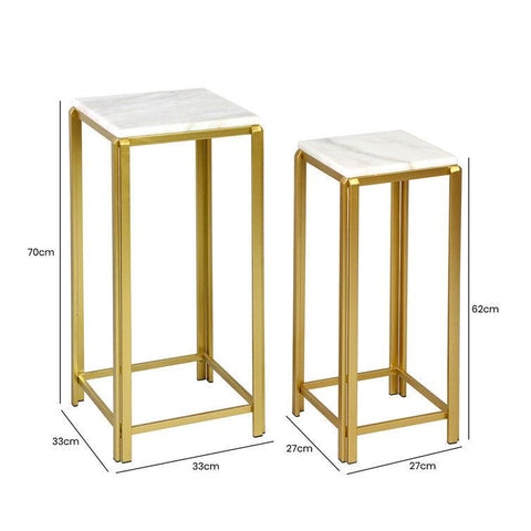 White Marble Side Tables with Golden Iron Stands, Set of 2 - Decor Mantra 