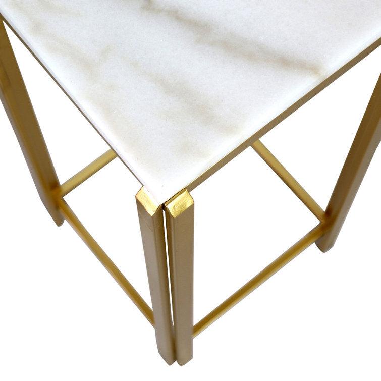 White Marble Side Tables with Golden Iron Stands, Set of 2 - Decor Mantra 