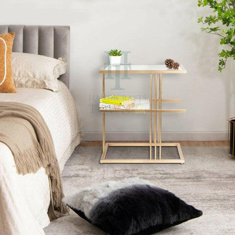 Metal Bedside Table (Gold) - Decor Mantra 