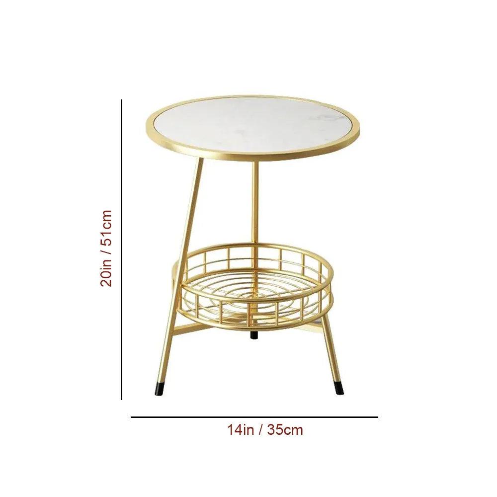 White Marble Round End Table with Iron Stand - Decor Mantra 