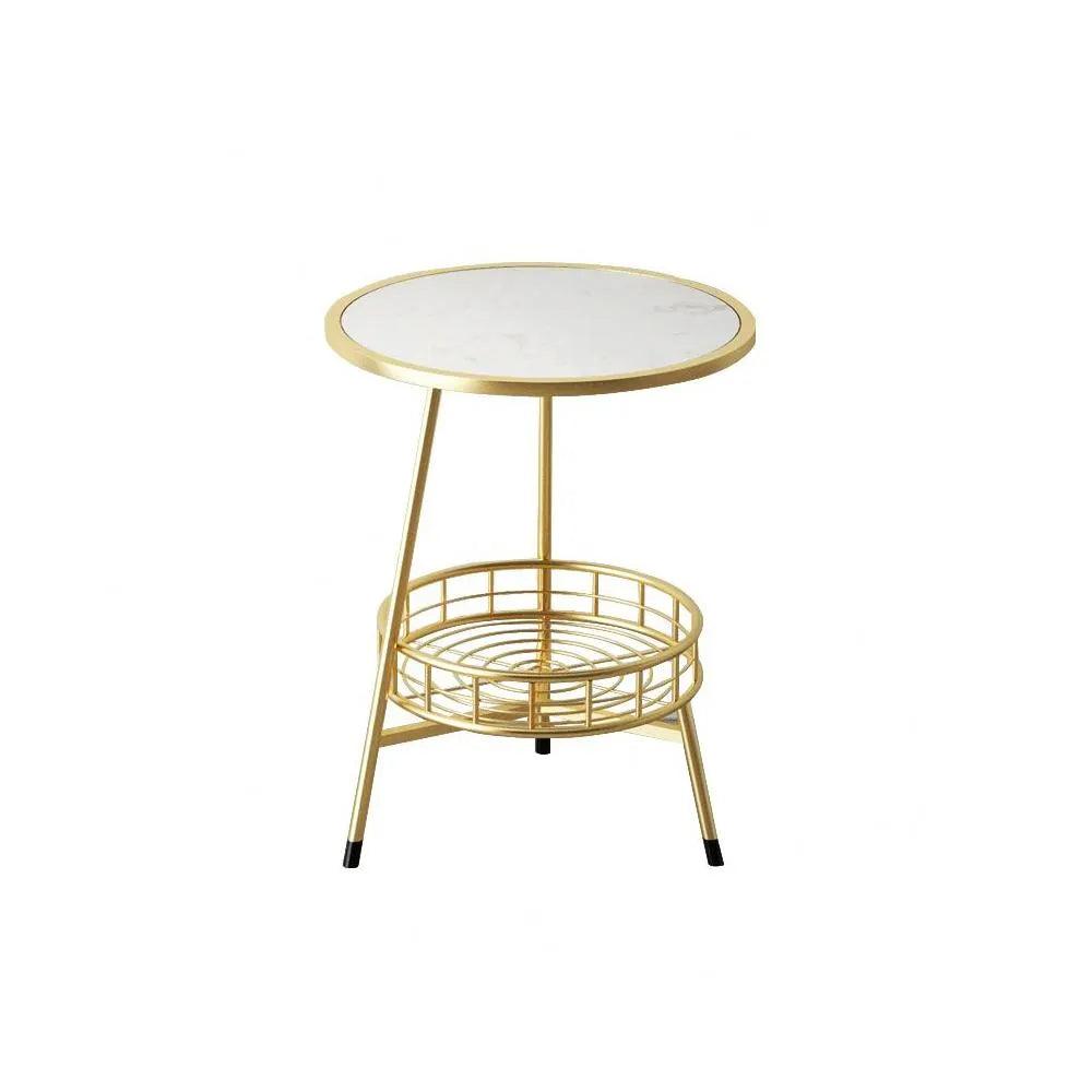 White Marble Round End Table with Iron Stand - Decor Mantra 