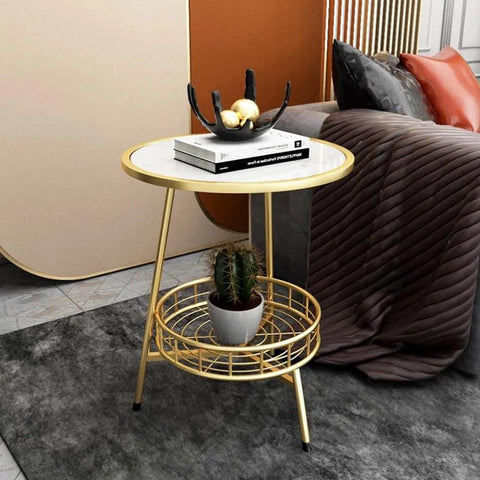 White Marble Round End Table with Iron Stand - Decor Mantra 