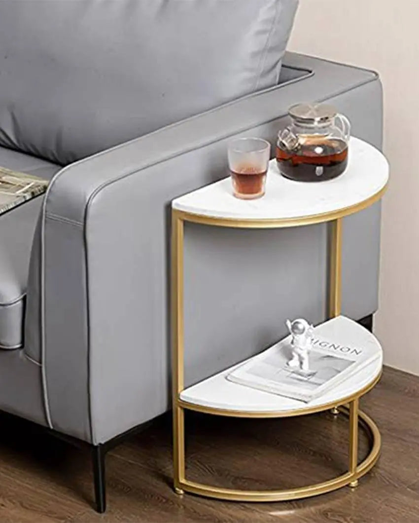 Half-Round Marble Side Table in Gold - Decor Mantra 