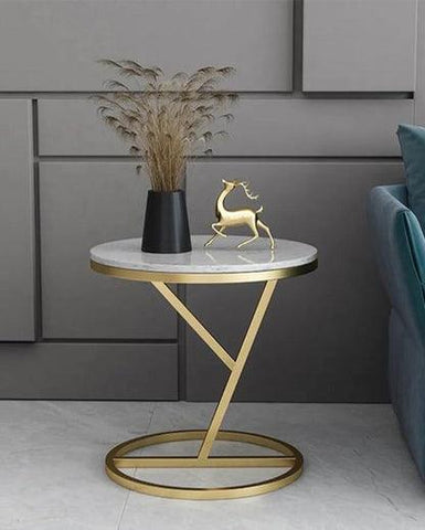 Stylish Golden Y-Stand Side Table - Decor Mantra 