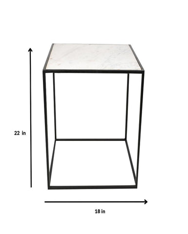 Square White Marble and Black Stand Side Table - Decor Mantra 