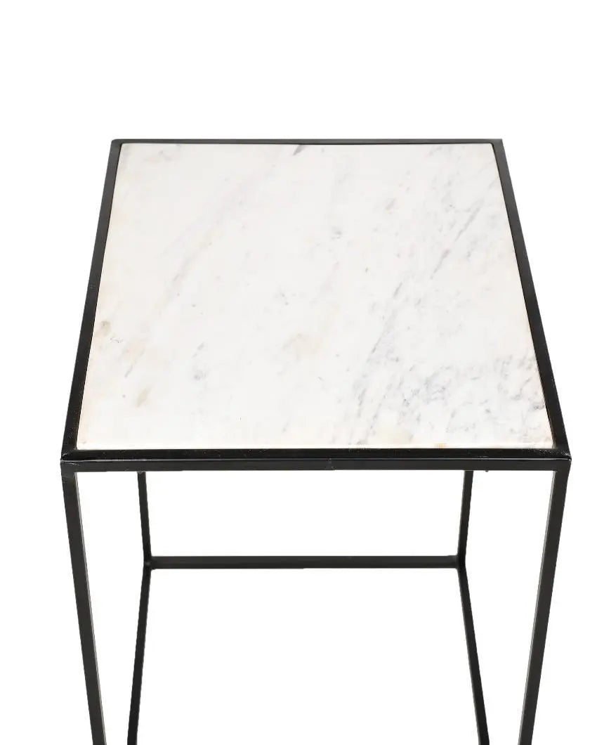 Square White Marble and Black Stand Side Table - Decor Mantra 