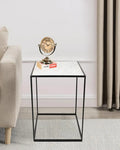 Square White Marble and Black Stand Side Table - Decor Mantra 