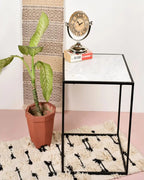 Square White Marble and Black Stand Side Table - Decor Mantra 