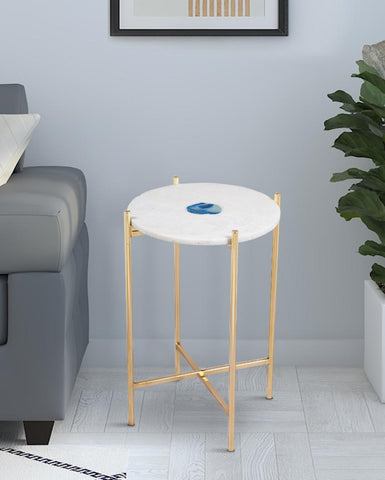 Refined Marble and Gold Round Accent Table - Decor Mantra 