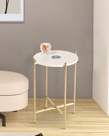 Refined Marble and Gold Round Accent Table - Decor Mantra 