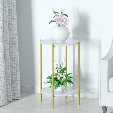 Elegant 2-Tier Round Marble Coffee Table with Gold Legs - Decor Mantra 