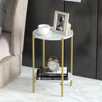 Elegant 2-Tier Round Marble Coffee Table with Gold Legs - Decor Mantra 