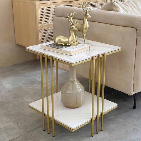 Stylish Round Coffee Table with Marble and Gold Accents