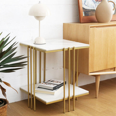 Stylish Round Coffee Table with Marble and Gold Accents