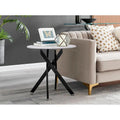 Marble Effect Round Side Table with Glass Top and Metal Legs - Decor Mantra 