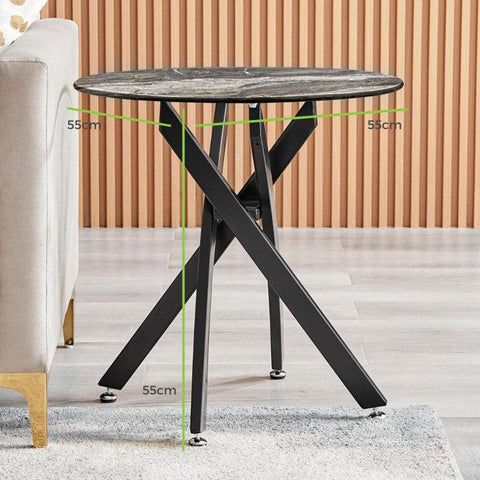 Marble Effect Round Side Table with Glass Top and Metal Legs - Decor Mantra 