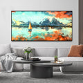Sailing Boat in Lake at Sunset Premium Canvas Wall Painting DECORMANTRA