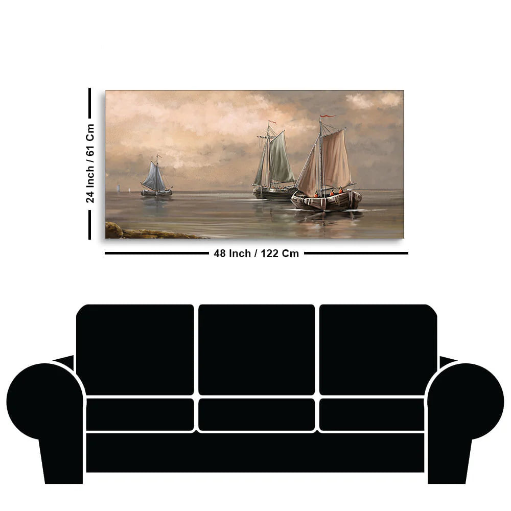 Sailing Boat on the Sea landscape with Fisherman Wall Painting DECORMANTRA