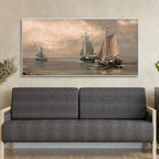 Sailing Boat on the Sea landscape with Fisherman Wall Painting DECORMANTRA