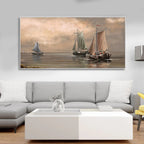 Sailing Boat on the Sea landscape with Fisherman Wall Painting DECORMANTRA