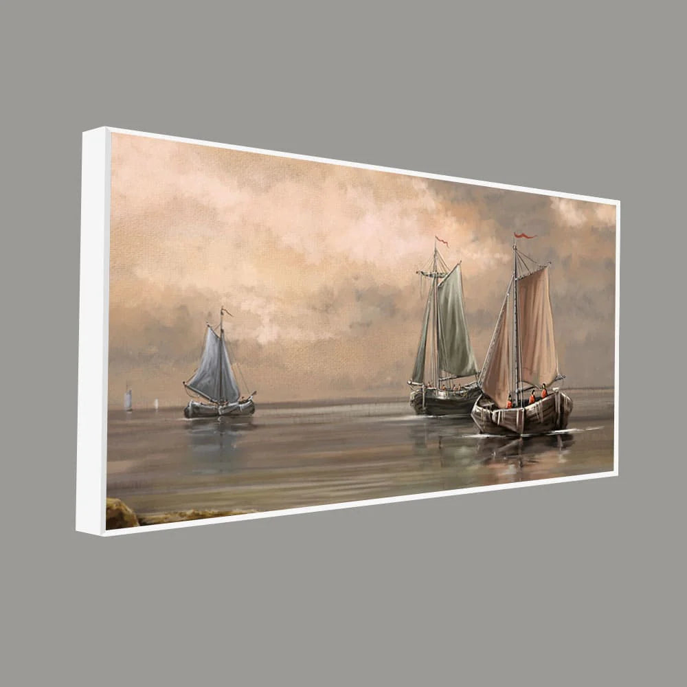 Sailing Boat on the Sea landscape with Fisherman Wall Painting DECORMANTRA