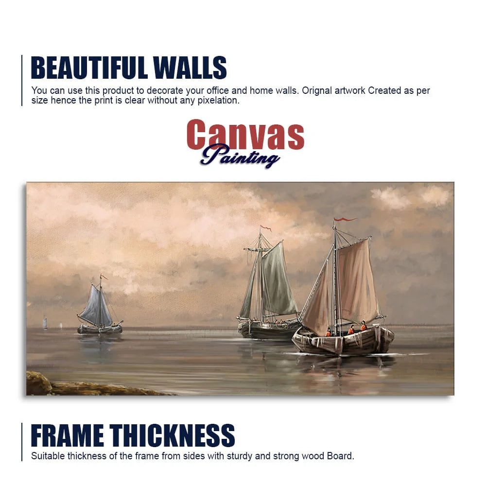 Sailing Boat on the Sea landscape with Fisherman Wall Painting DECORMANTRA