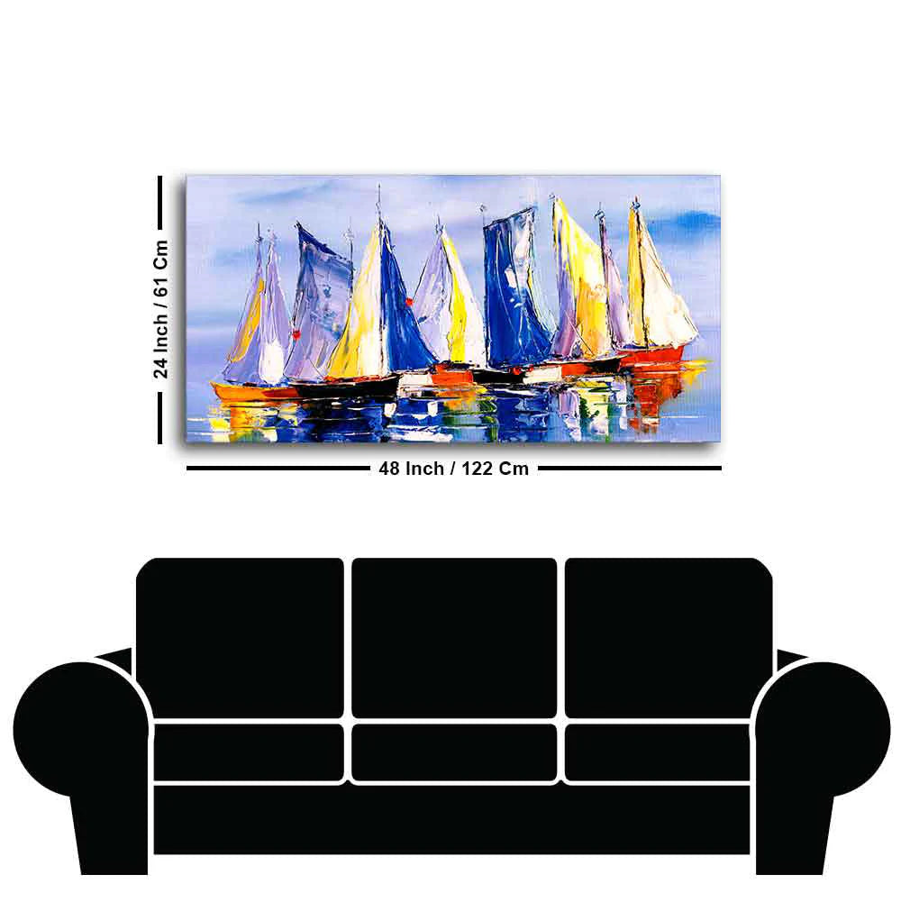 Sailing Boats in Ocean Canvas Wall Painting DECORMANTRA