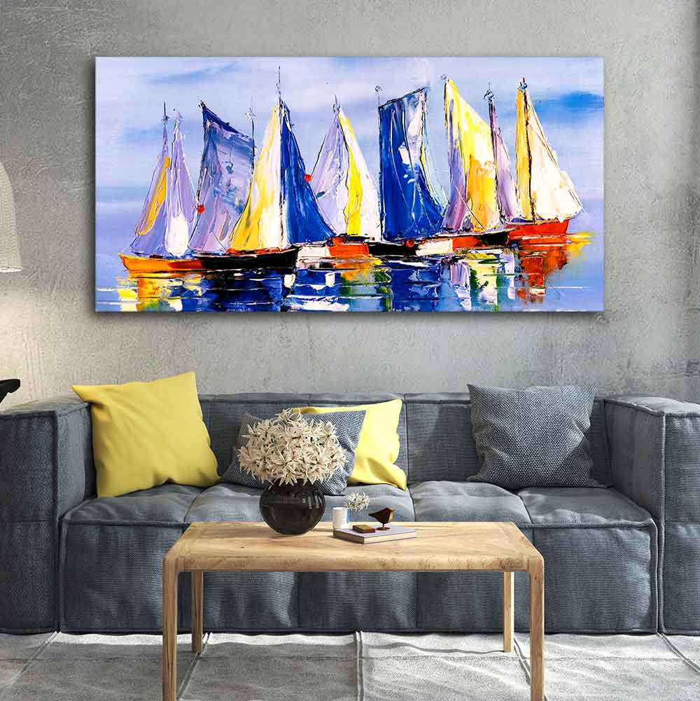 Sailing Boats in Ocean Canvas Wall Painting DECORMANTRA