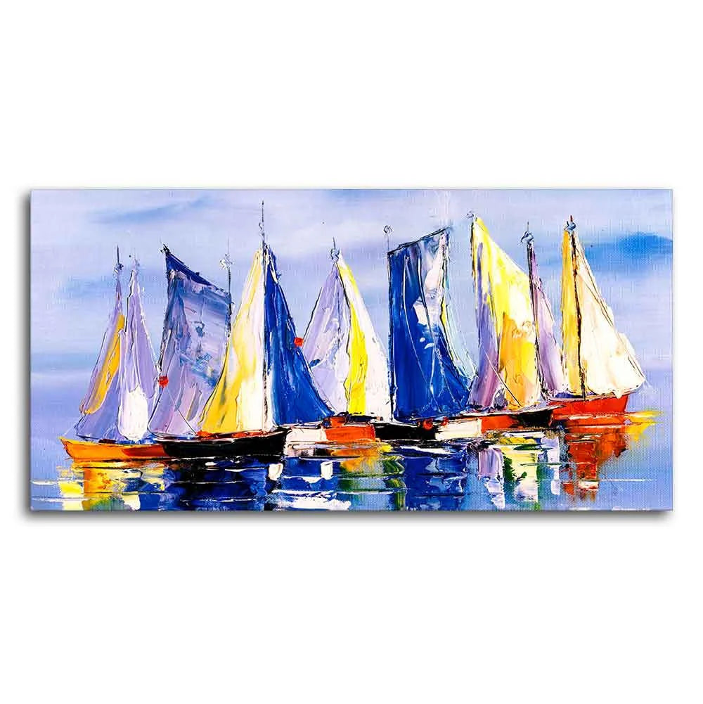 Sailing Boats in Ocean Canvas Wall Painting DECORMANTRA