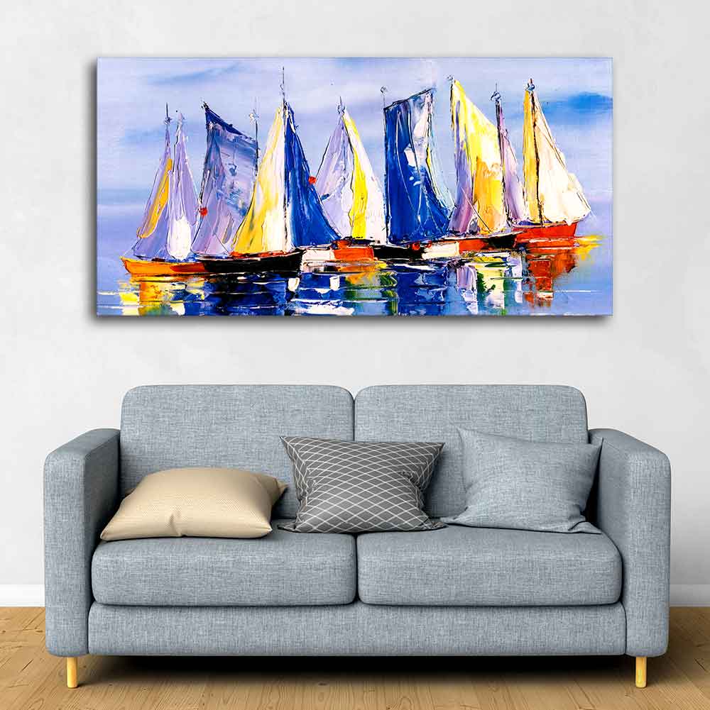 Sailing Boats in Ocean Canvas Wall Painting DECORMANTRA