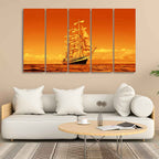 Sailing Ship in Golden Hour Premium Wall Painting Set of Five DECORMANTRA