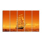 Sailing Ship in Golden Hour Premium Wall Painting Set of Five DECORMANTRA