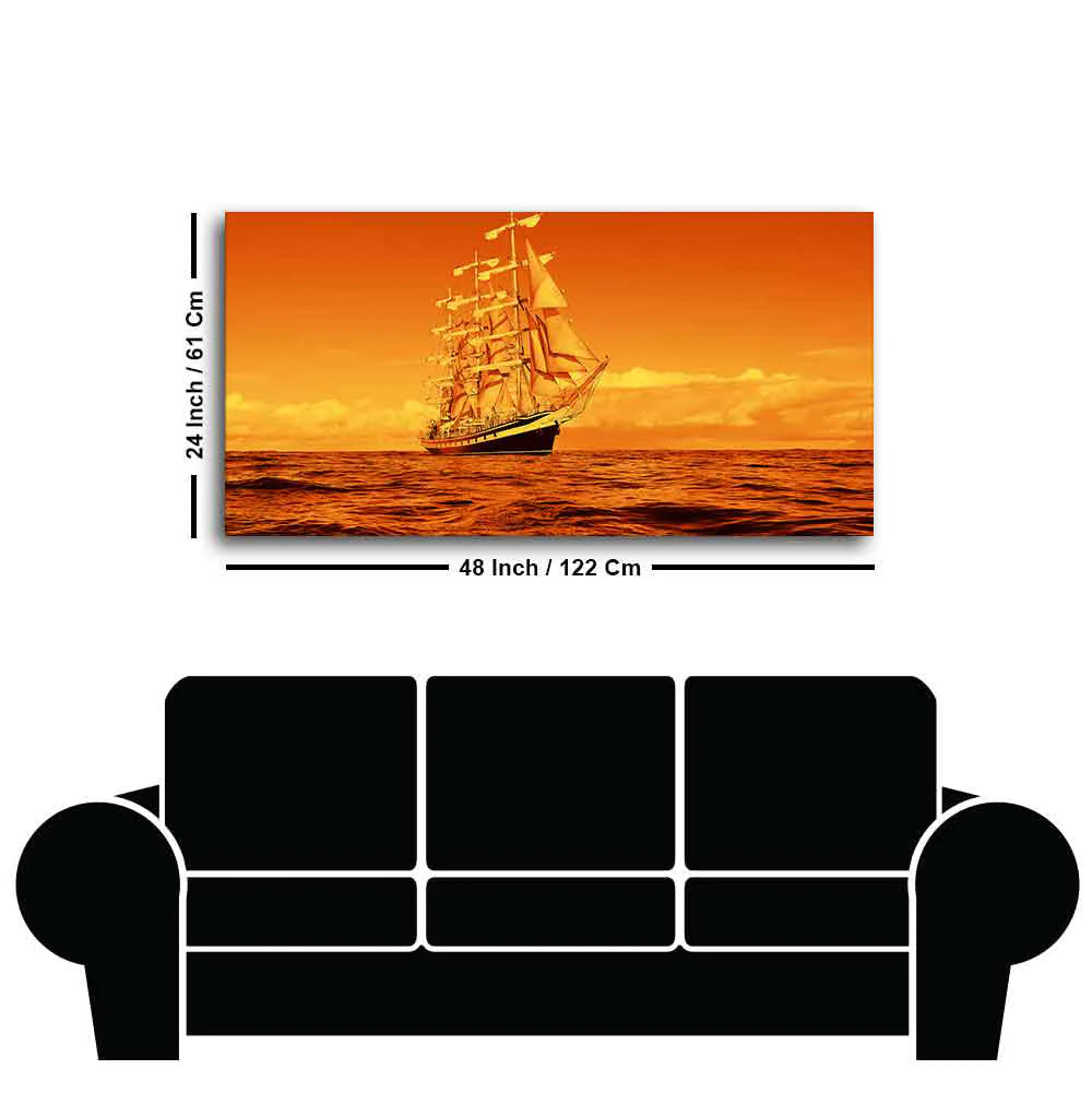 Sailing Ship in a Beautiful Golden Hour Premium Wall Painting DECORMANTRA