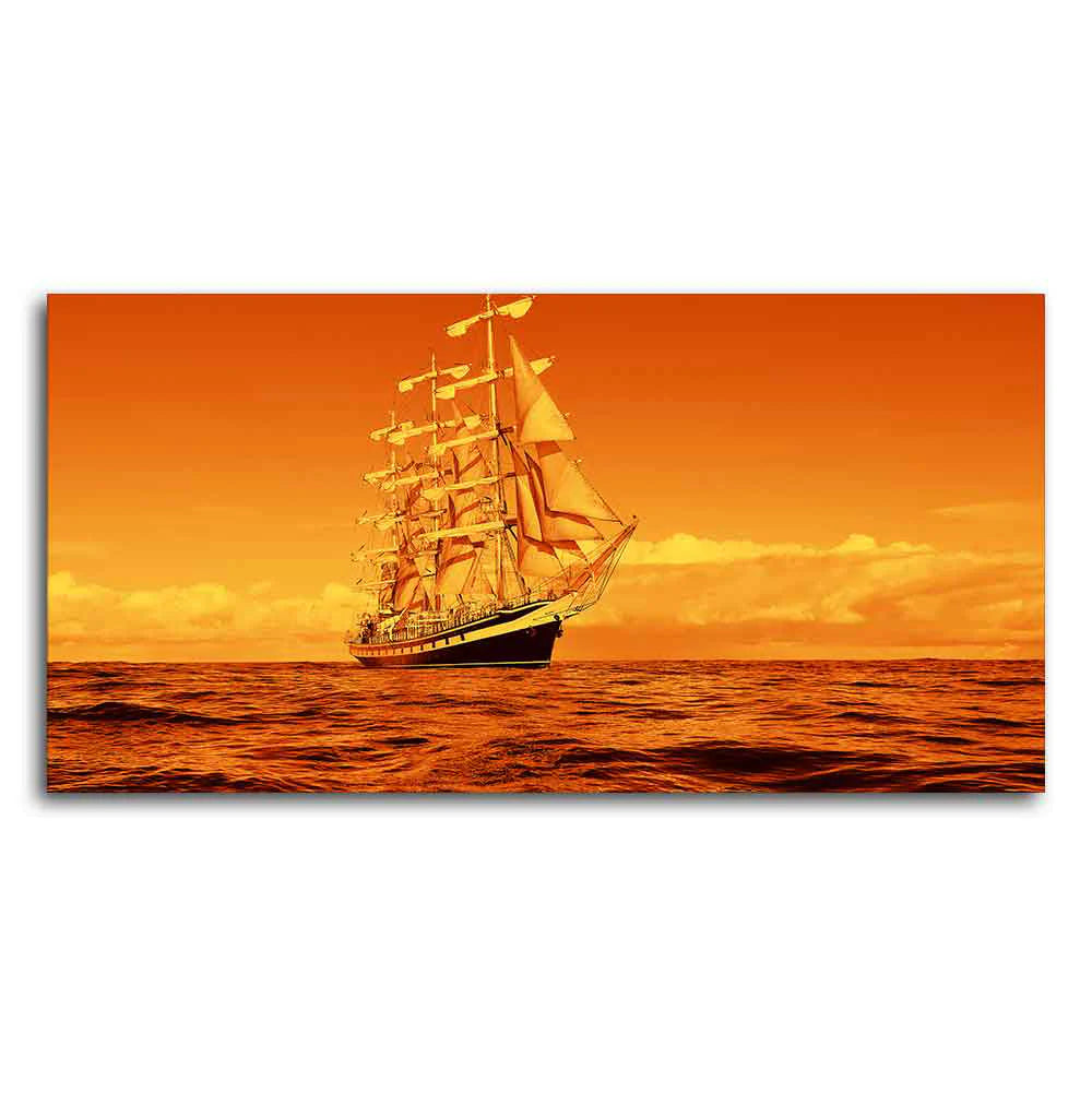 Sailing Ship in a Beautiful Golden Hour Premium Wall Painting DECORMANTRA