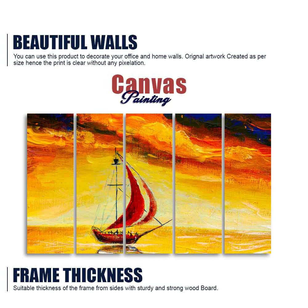 Sailing Ship with Red Sails Five Pieces Wall Painting DECORMANTRA
